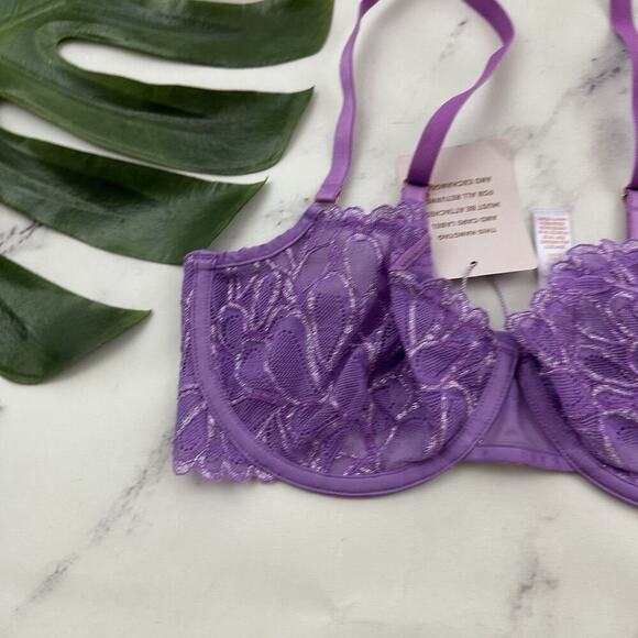 Savage Fenty Womens Balconette Bra Size 34 DD New Purple Lace Sheer - Picture 3 of 7